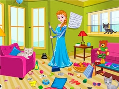Принцесса Эльза убирает комнату